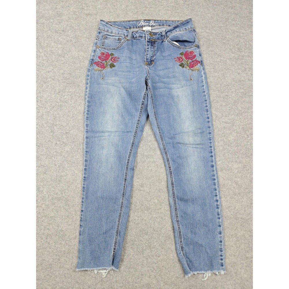 Blue Epic Jeans Womens 6 Blue Med Wash High Rise Skinny Floral Embroidered Denim